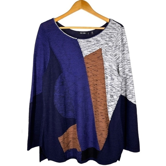 Nic + Zoe Linen Blend Color Block Knit Pullover XL - Picture 4 of 8